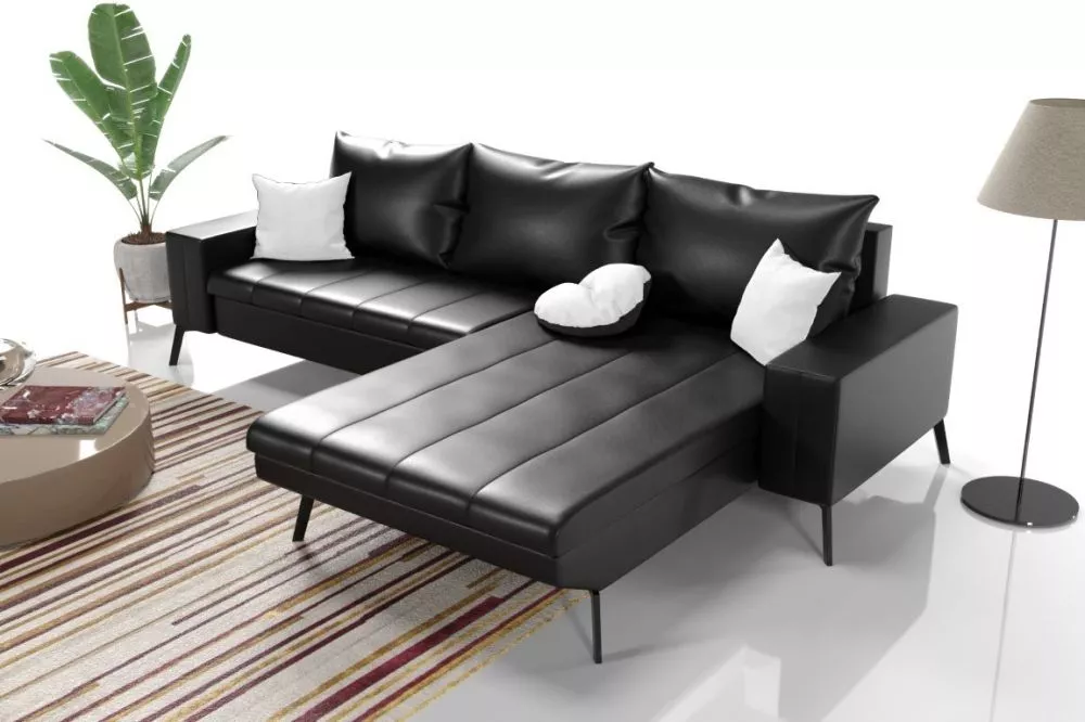 Dīvāns Austria Standard · Melns · 142 × 255 × 76 cm