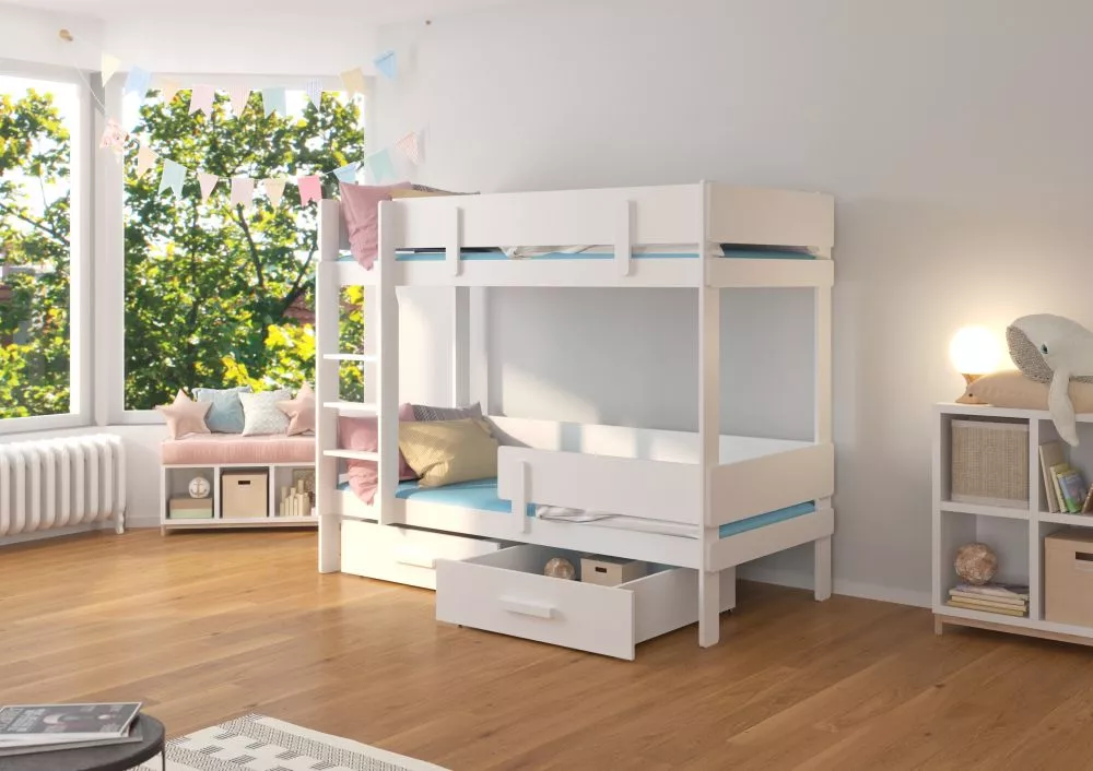 Bērnu gulta Etiona White ar stelāžam Guļamvietas platums: 80 cm, Guļamvietas garums: 180 cm, · 93 × 188 × 156 cm