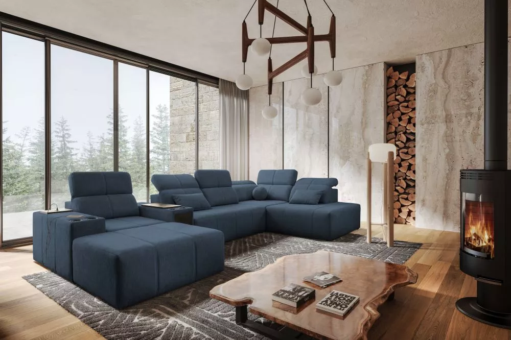 Dīvāns Mindy 5 Standard · Zila · 230 × 390 × 77 cm