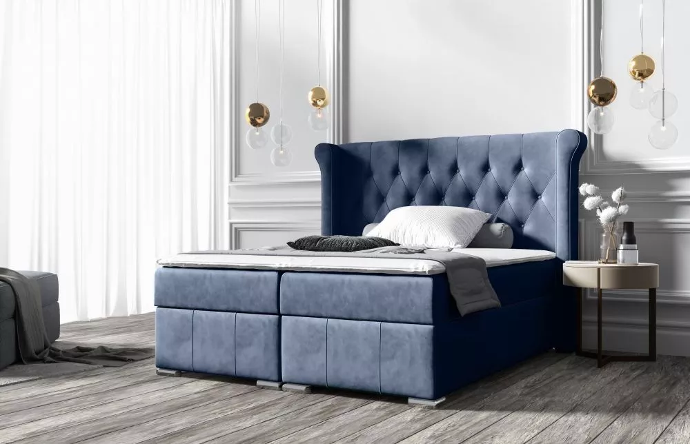 Gulta Massimo Boxspring Premium Standard Guļamvietas platums: 200 cm, Guļamvietas garums: 200 cm, · Zils · 240 × 215 × 1
