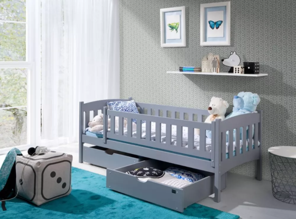 Bērnu gulta Gucio ar stelāžu Guļamvietas platums: 80 cm, Guļamvietas garums: 200 cm, · Pelēks · 87 × 208 × 75 cm