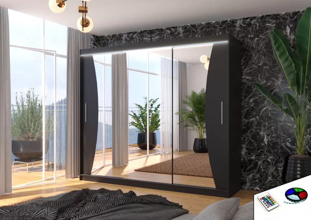 Skapis Diego Classic ar LED · Melns · 250 × 58 × 215 cm