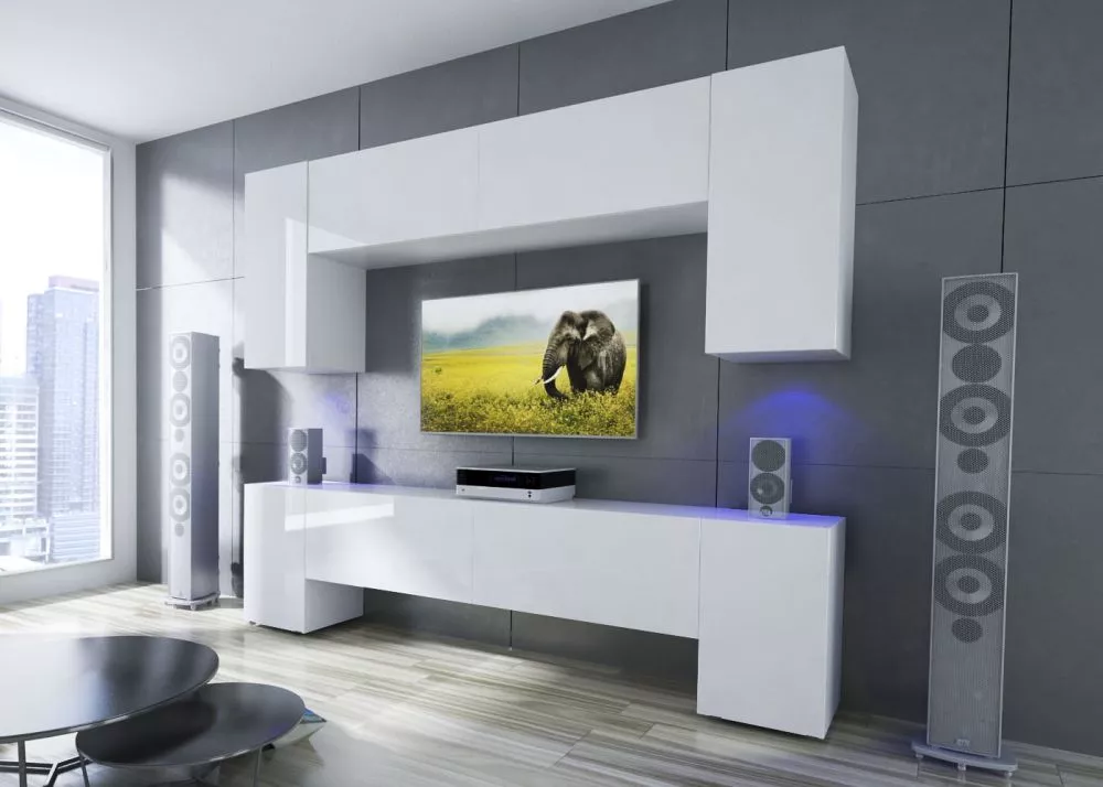 Sekcija Next 33 ar LED · Balts · 256 × 35 × 201 cm