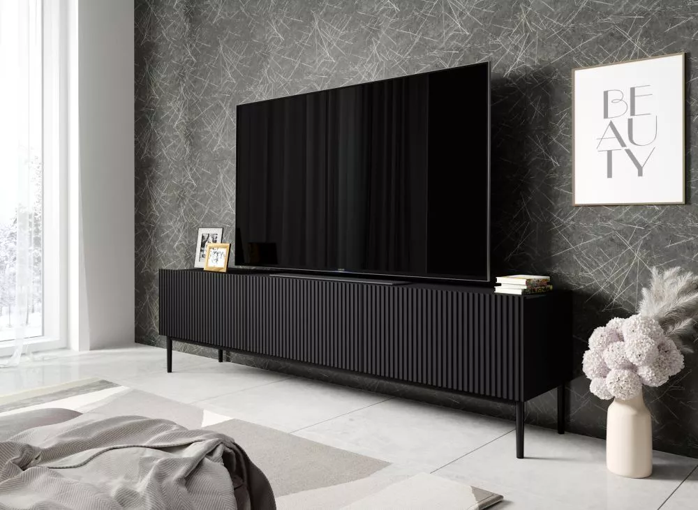 TV tumba Nicole RTV 200 2K1SZ Black · Melns · 200 × 45 × 53 cm