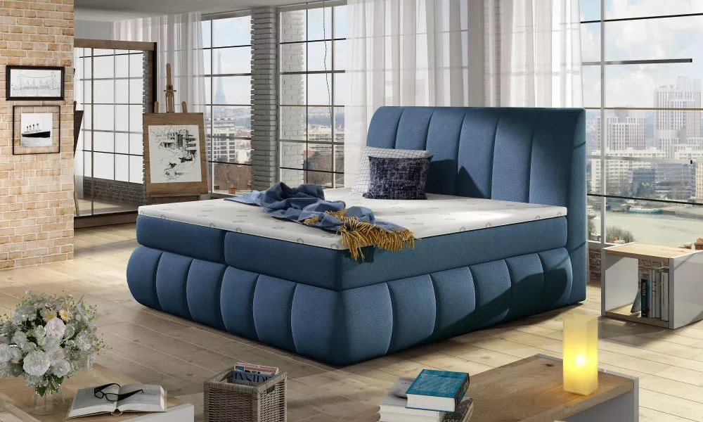 Gulta Vincenzo Boxspring Lux standard Guļamvietas platums: 140 cm, Guļamvietas garums: 200 cm, · Zils · 160 × 224 × 126 