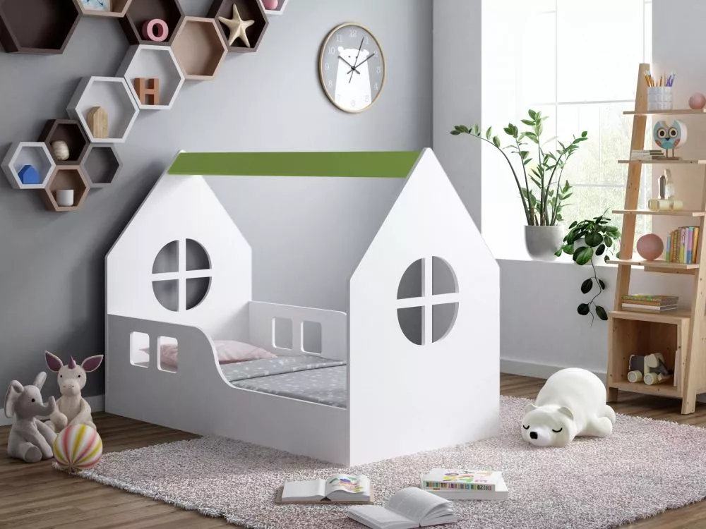Bērnu gulta House 7 ar stelāžu Guļamvietas platums: 70 cm, Guļamvietas garums: 140 cm, · 70 × 144 × 106 cm