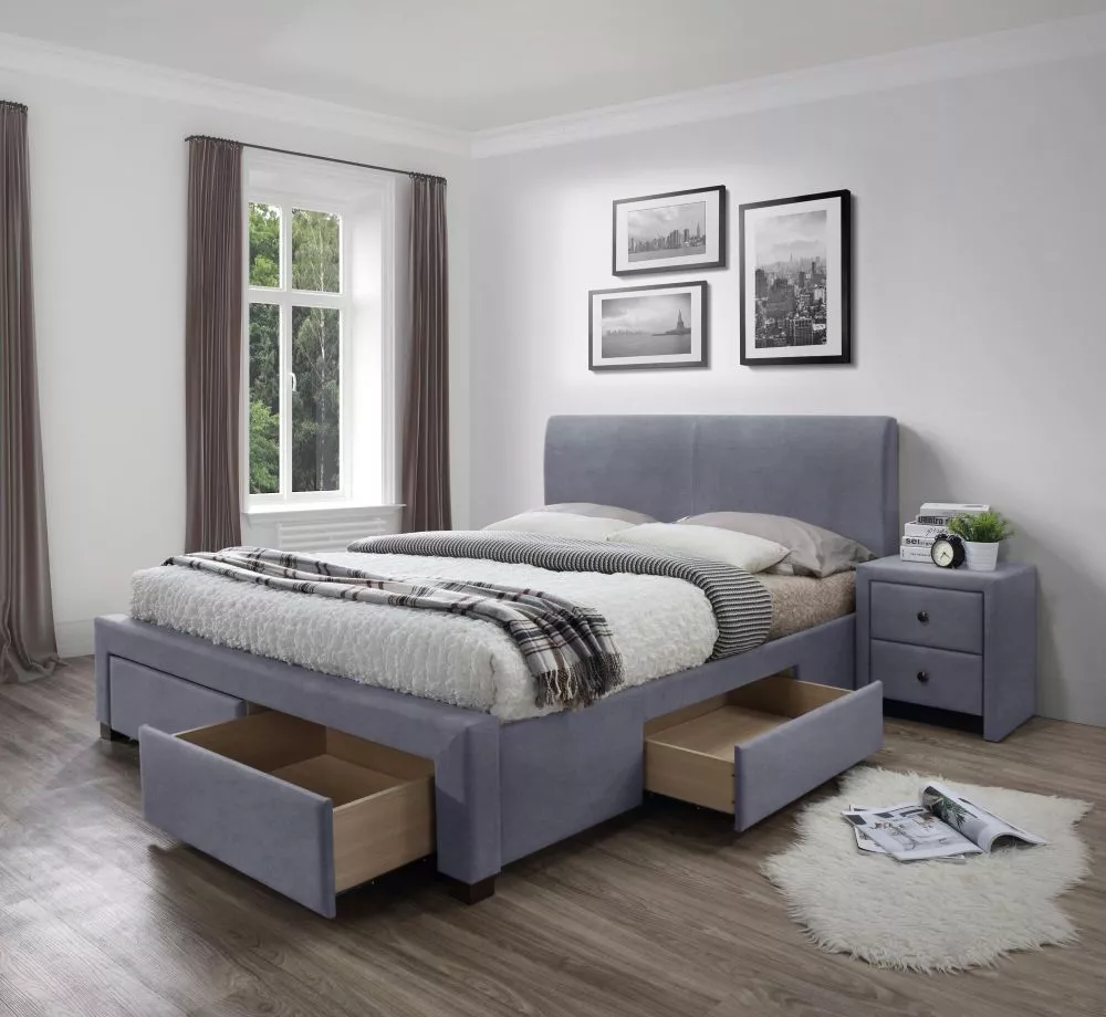 Gulta Modena 3 160x200 ar stelāžu Guļamvietas platums: 160 cm, Guļamvietas garums: 200 cm, · Pelēks · 164 × 220 × 106 cm