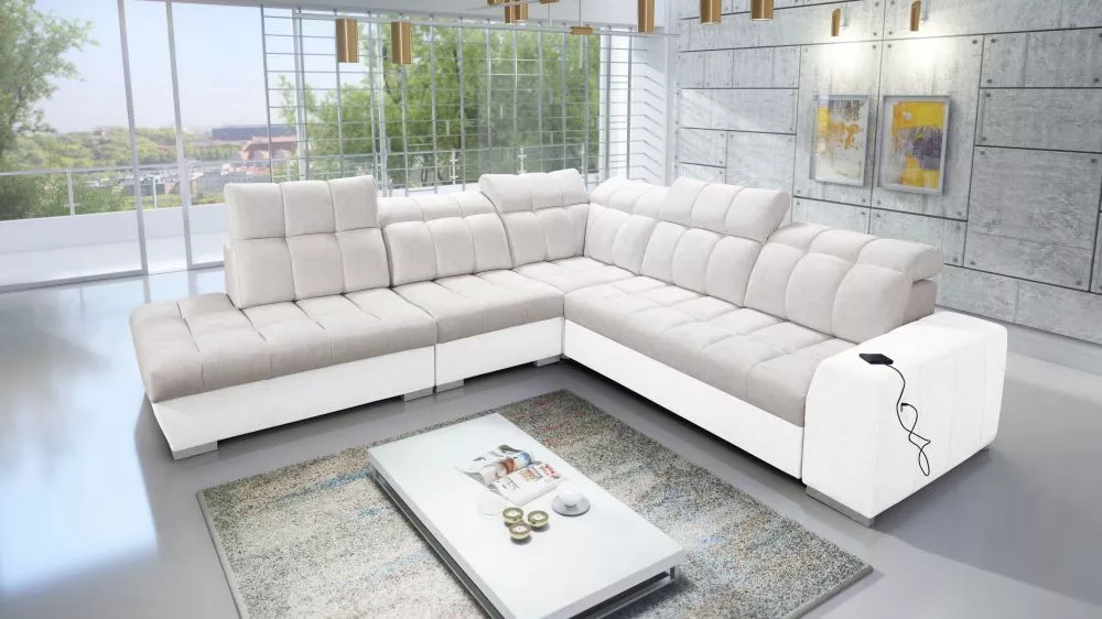 Dīvāns Pagano 9 Premium Standard · Bēšs + balts · 285 × 300 × 83 cm