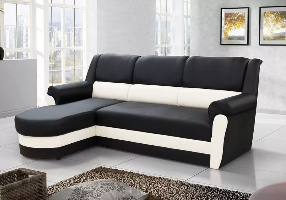 Dīvāns Bruno Standard · Melns + balts · 170 × 240 × 96 cm