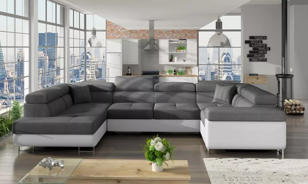 Dīvāns Letto standard · Pelēks + balts · 202 × 340 × 90 cm