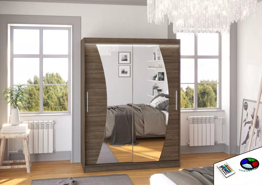 Skapis Modesto ar LED · Šokolādes · 150 × 58 × 200 cm