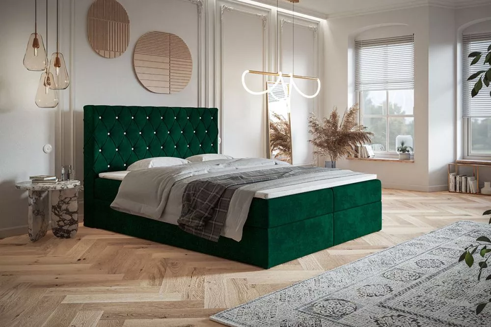 Gulta Box 4 Boxspring standard Guļamvietas platums: 120 cm, Guļamvietas garums: 200 cm, · Zaļš · 120 × 214 × 112 cm