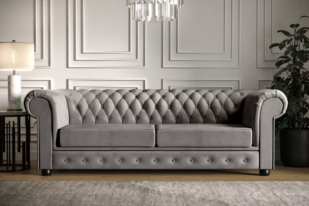 Dīvāns Manchester 2S Velvet Premium Standard · Pelēks · 98 × 190 × 72 cm