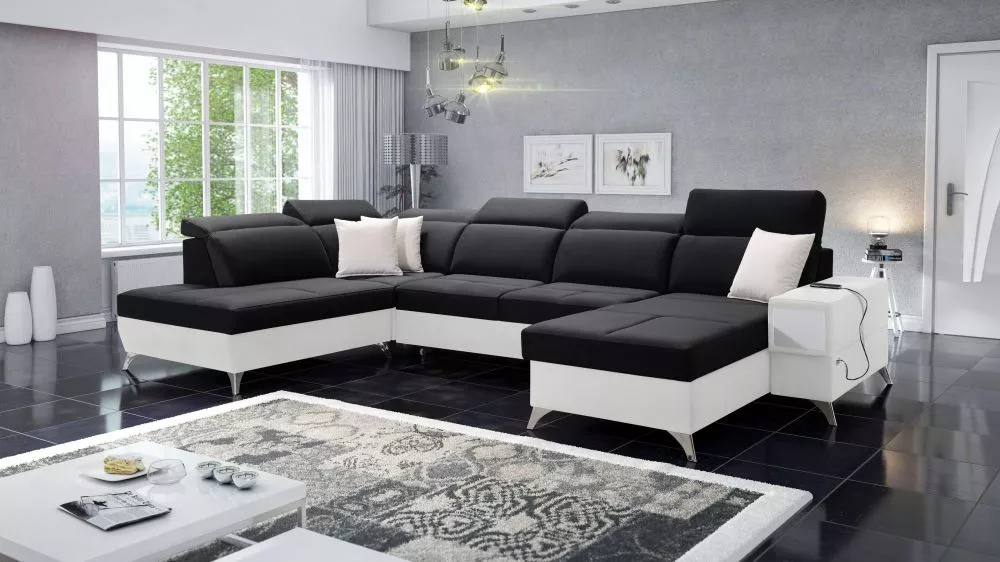 Dīvāns Deus 6 Premium Standard · Melns + balts · 224 × 364 × 83 cm