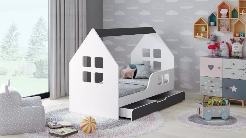 Bērnu gulta House 5 Comfort ar stelāžu Guļamvietas platums: 80 cm, Guļamvietas garums: 160 cm, · 84.5 × 165 × 120 cm