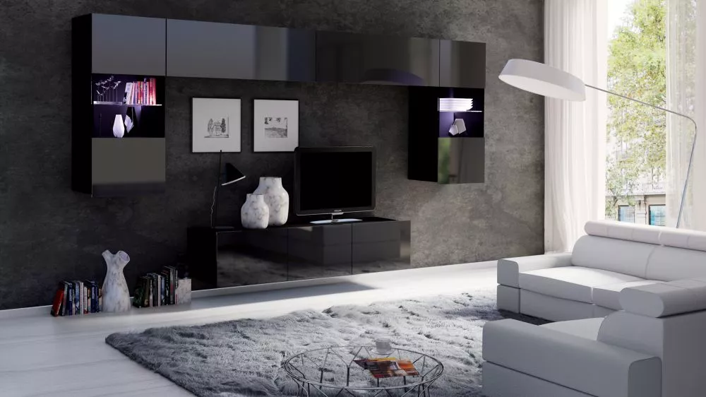 Sekcija Calabrini 2 ar LED · Melns · 300 × 43 cm