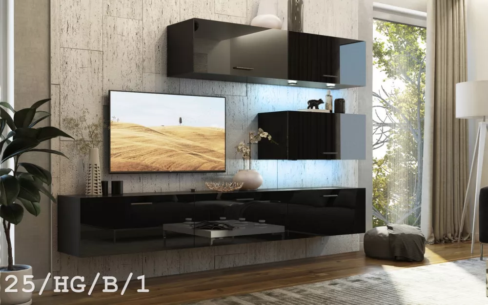 Sekcija Concept 25 ar LED · Melns · 249 × 35 × 171 cm