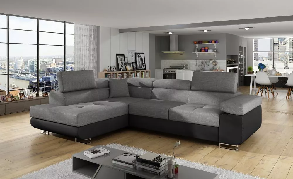 Dīvāns Anton Standard · Tumši pelēks + melns · 202 × 275 × 90 cm