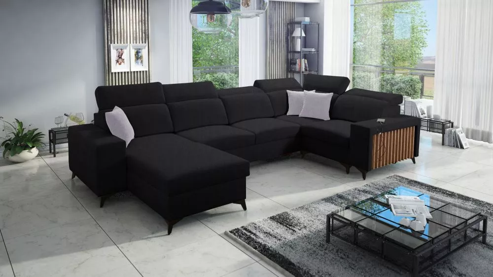 Dīvāns Bartone 4 Standard · Melns · 203 × 361 × 83 cm