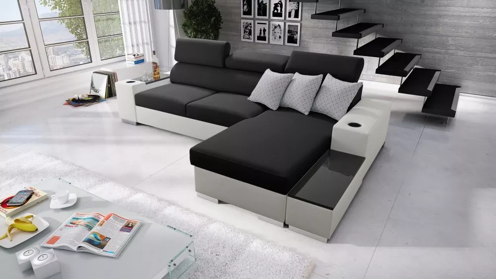 Dīvāns Perseo 1 Maxi Eco Standard · Melns + balts · 182 × 291 × 95 cm