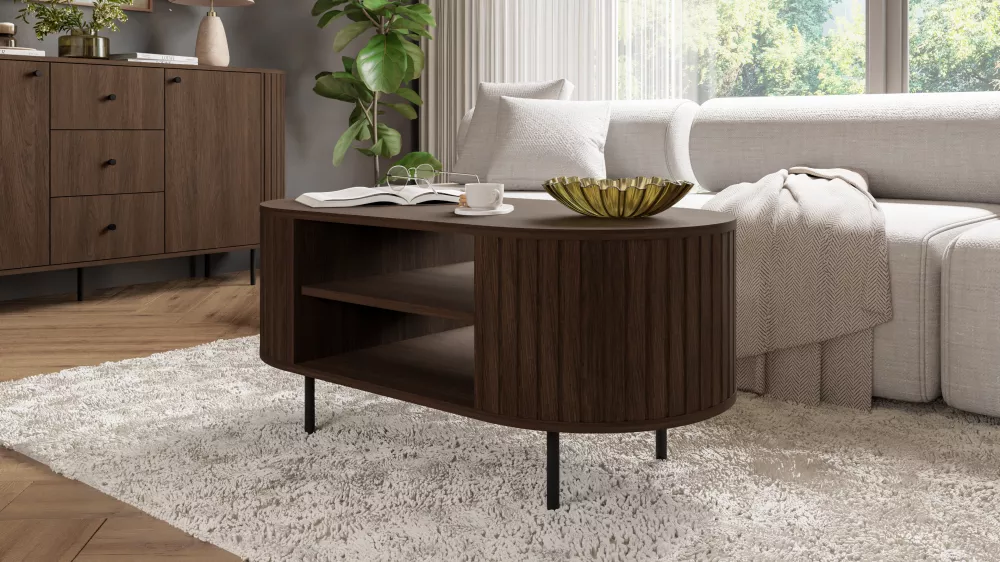 Žurnālgalds Ovalio 200 · Tumšais ozols · 100 × 52 × 45 cm