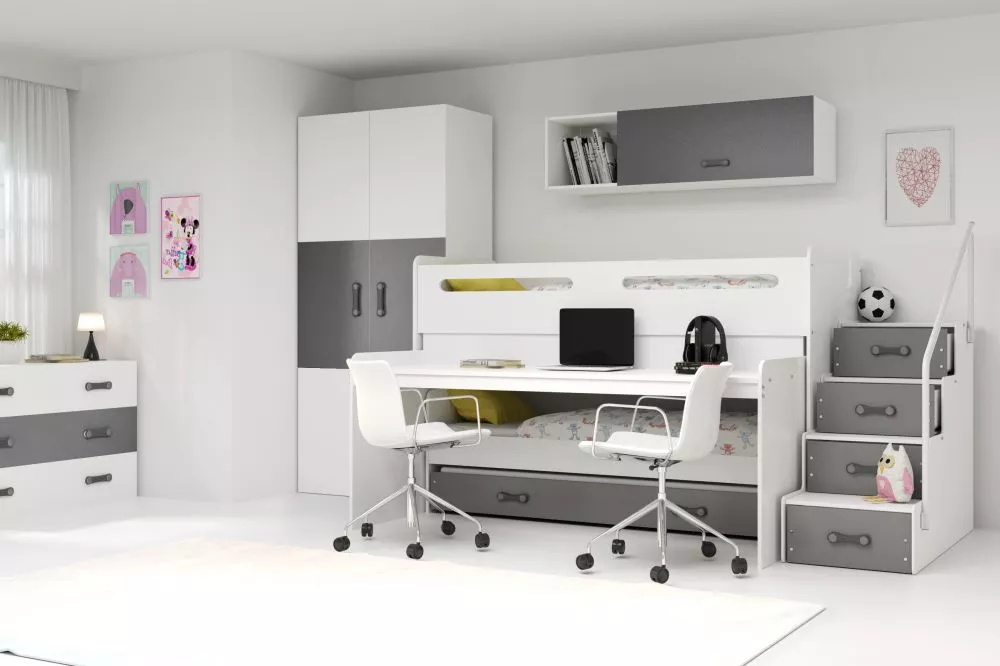 Bērnu gulta Max 1 ar stelāžām Guļamvietas platums: 80 cm, Guļamvietas garums: 200 cm, · 124 × 250 × 124 cm