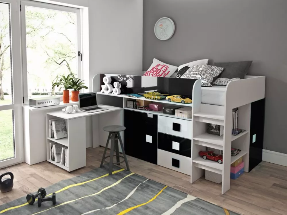 Bērnu gulta Toledo 1 Lux ar stelāžu Guļamvietas platums: 90 cm, Guļamvietas garums: 200 cm, · 106.6 × 204.4 × 125 cm