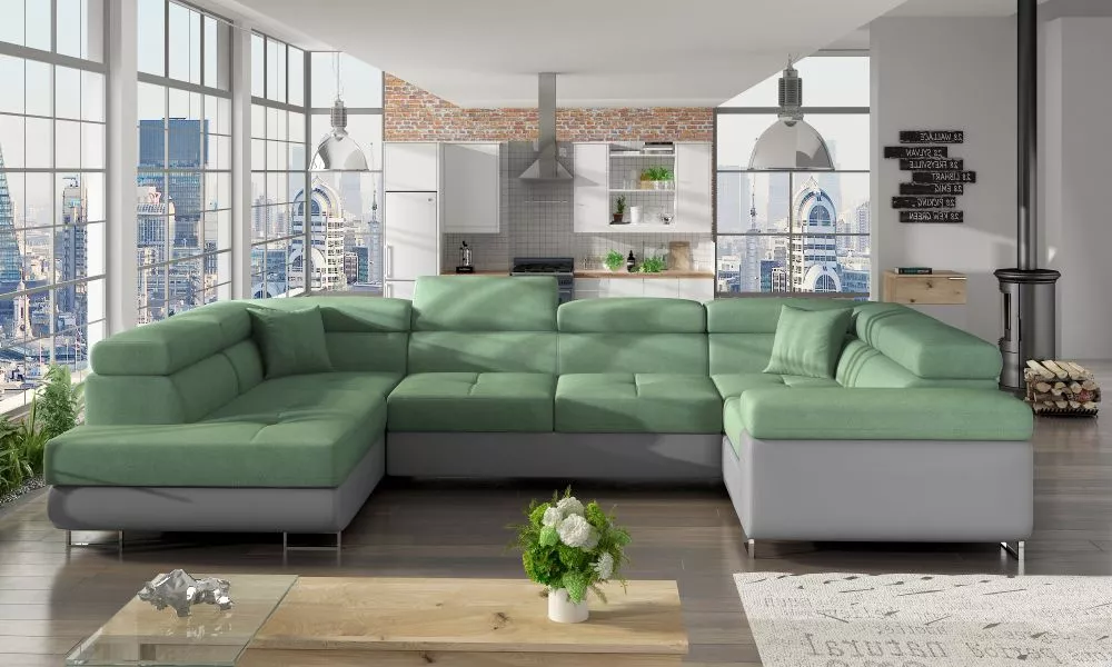Dīvāns Letto standard · Zaļš + pelēks · 202 × 340 × 90 cm