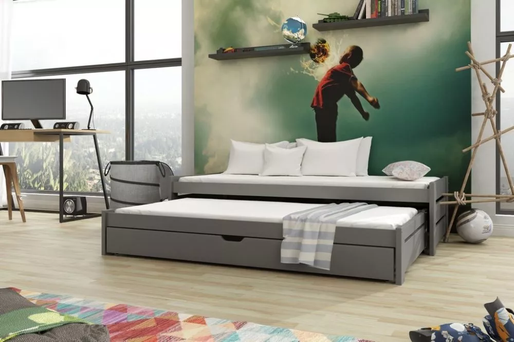 Bērnu gulta Anis ar stelāžam Guļamvietas platums: 80 cm, Guļamvietas garums: 180 cm, · Grafīts · 87 × 188 × 52 cm