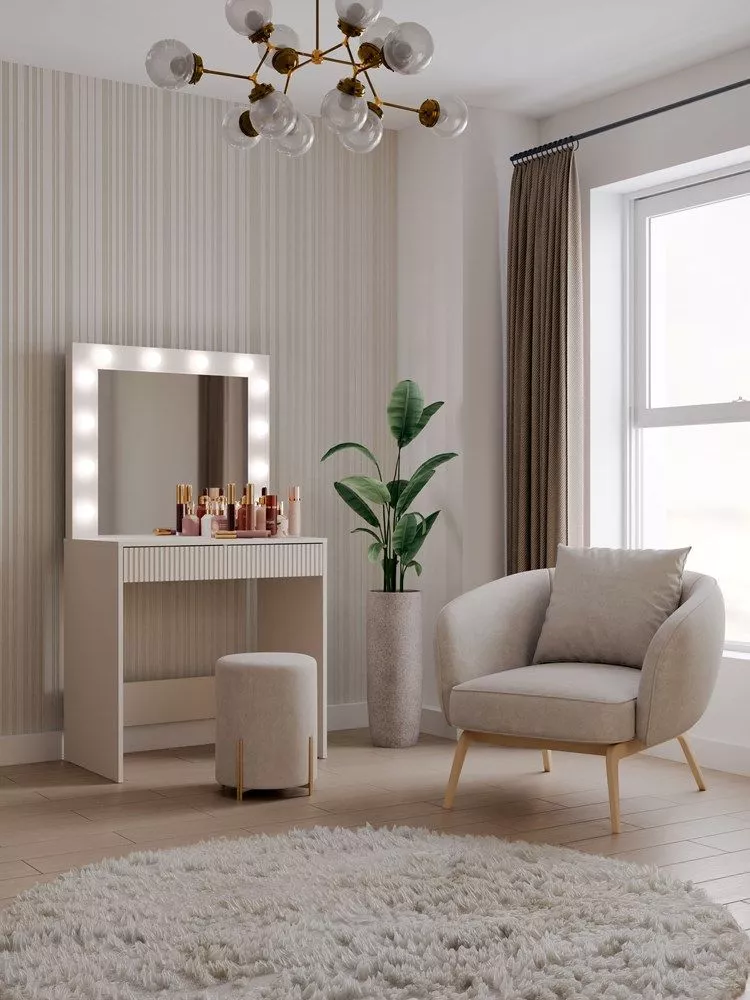 Kosmētikas galds Marina 2S Slim ar LED · Kašmira · 81 × 150 × 50 cm