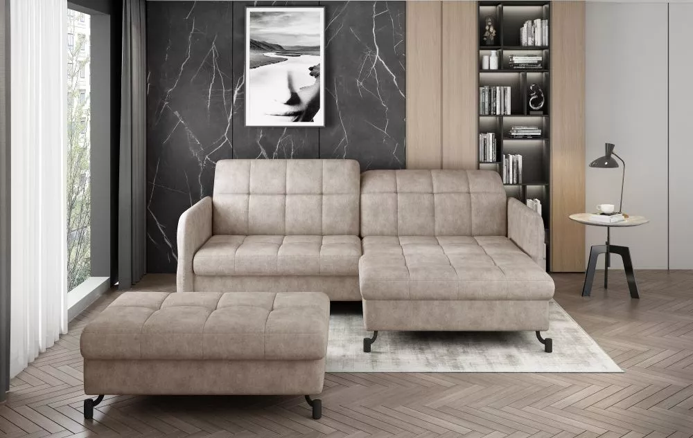 Dīvāns Lorelle Premium standard ar pufu · Bēšs · 160 × 225 × 105 cm