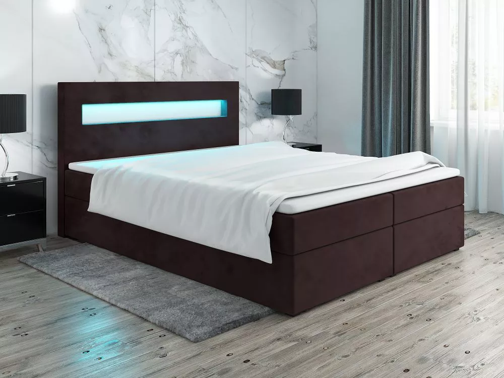 Gulta Classic 3 Boxspring standard ar LED Guļamvietas platums: 180 cm, Guļamvietas garums: 200 cm, · Tumši brūns · 180 ×