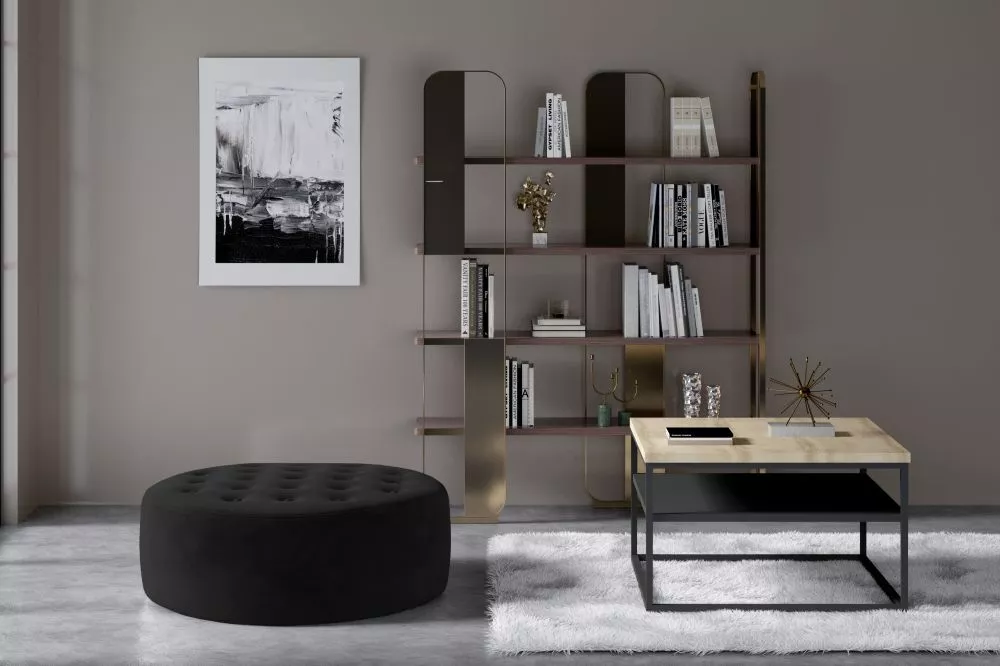Pufs Monty Standard Auduma numurs: Mat Velvet 99, · Melns · 70 × 28 × 70 cm