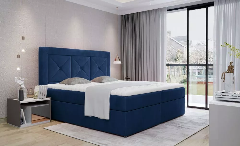 Gulta Idris Boxspring Premium standard Guļamvietas platums: 160 cm, Guļamvietas garums: 200 cm, · Zils · 160 × 215 × 115