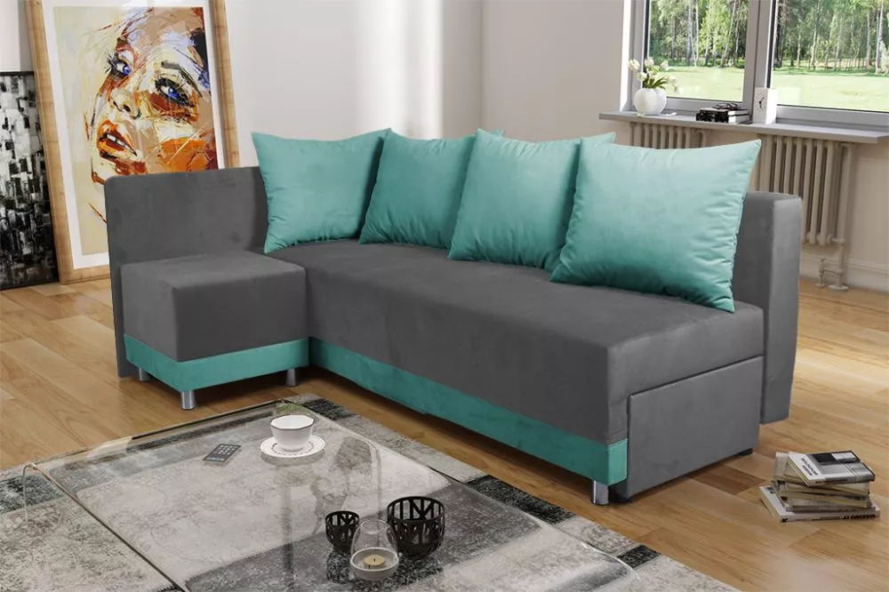 Dīvāns Mango Standard · Pelēks + tirkīzs · 138 × 201 × 78 cm
