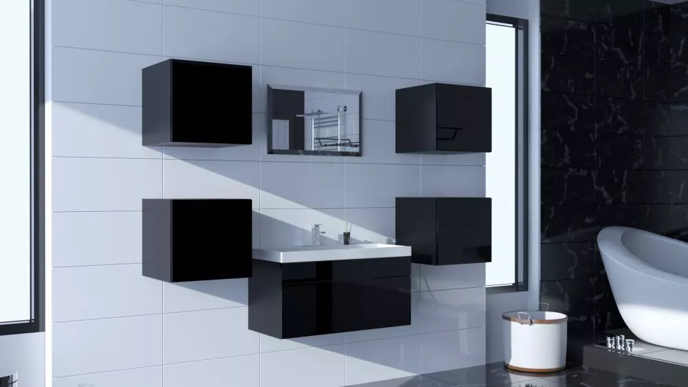 Vannas istabas komplekts Alius 22 ar LED · Melns · 110 × 42 cm