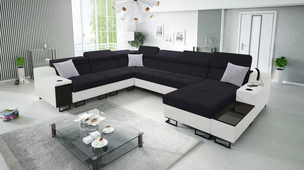 Dīvāns Alicante 8 Standard · Melns + balts · 287 × 361 × 81 cm