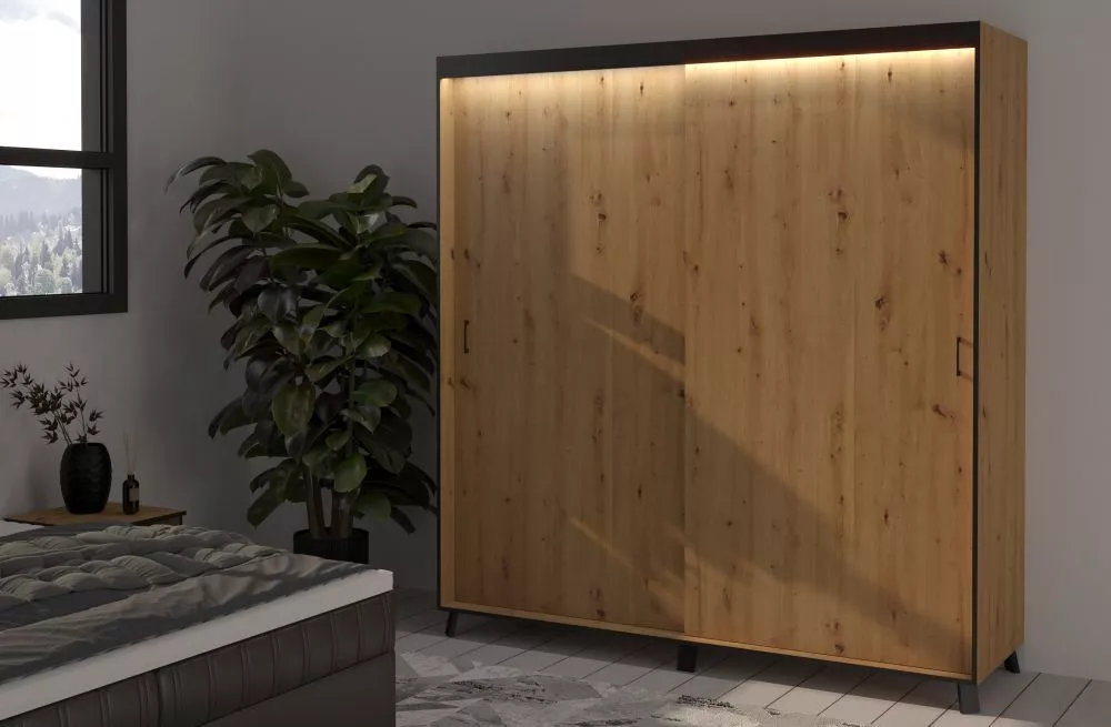 Skapis Bergamo ar LED · Ozols artisan · 200 × 61 × 215 cm