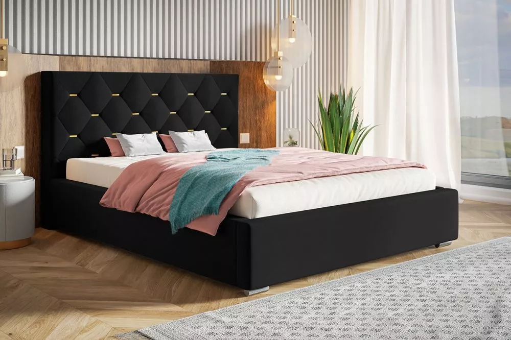 Gulta Bed 17 standard ar stelāžu Guļamvietas platums: 160 cm, Guļamvietas garums: 200 cm, stelāžas tips: koka, · Melns ·