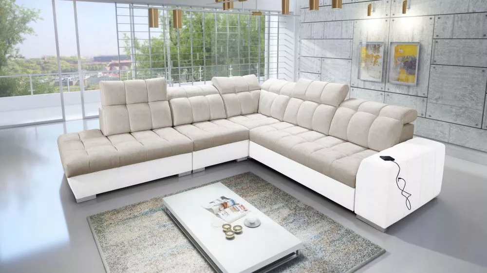 Dīvāns Pagano 9 Premium Standard · Tumši bēšs + balts · 285 × 300 × 83 cm