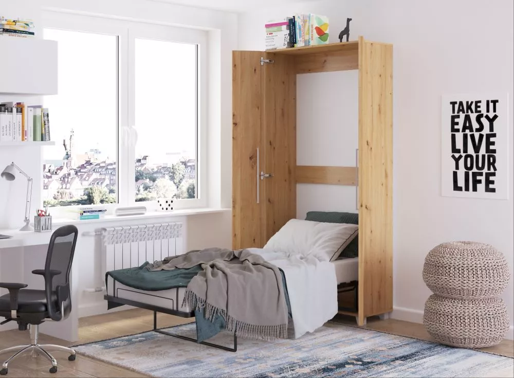 Gulta Teddy ar stelāžu Guļamvietas platums: 90 cm, Guļamvietas garums: 200 cm, · Ozols artisan · 42 × 105 × 216 cm