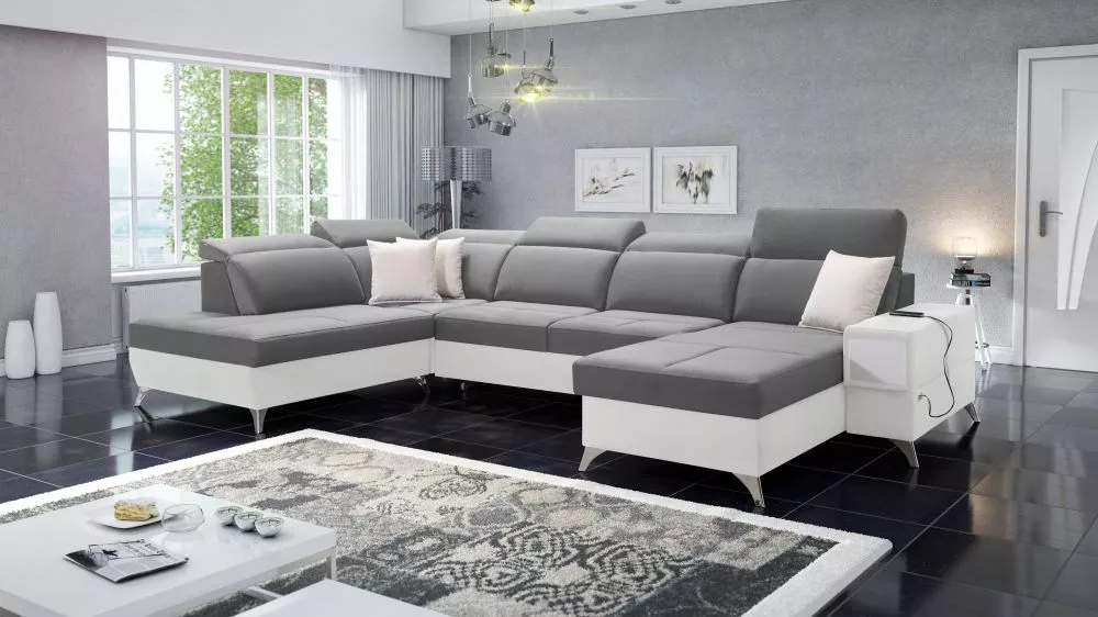 Dīvāns Deus 6 Premium Standard · Pelēks + balts · 224 × 364 × 83 cm