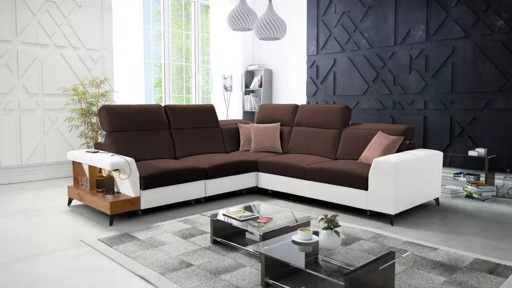 Dīvāns Belutti 3 Lancelot Standard ar LED · Tumši brūns + balts · 288 × 288 × 84 cm