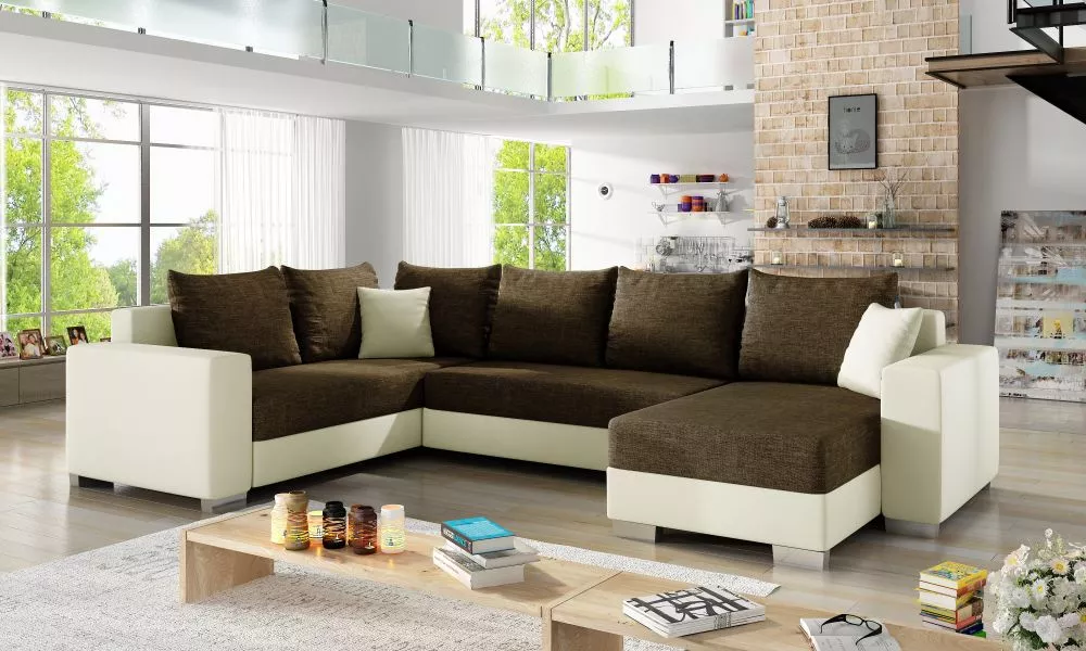 Dīvāns Marco Lux standard · Brūns + krēms · 210 × 312 × 92 cm
