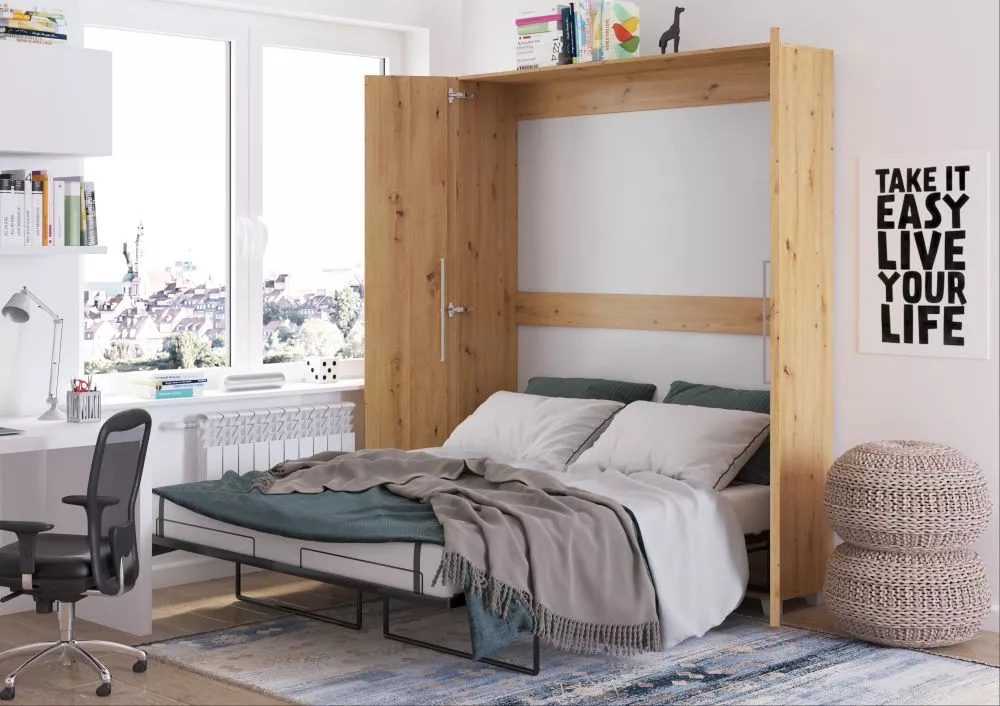 Gulta Teddy ar stelāžu Guļamvietas platums: 160 cm, Guļamvietas garums: 200 cm, · Ozols artisan · 42 × 175 × 216 cm
