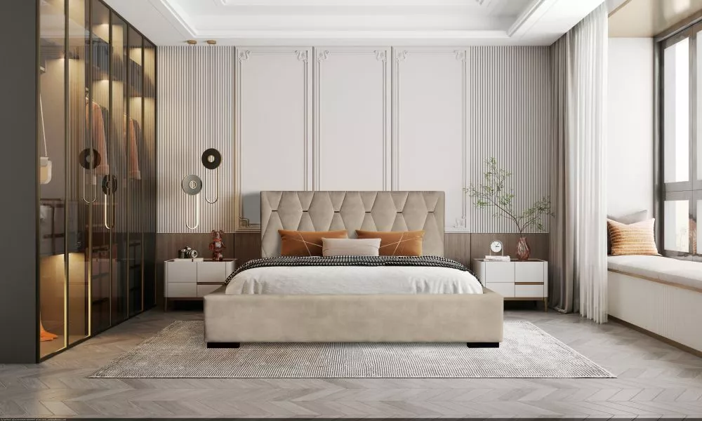 Gulta Delia Standard ar stelāžu Guļamvietas platums: 140 cm, Guļamvietas garums: 200 cm, stelāžas tips: koka, · Bēšs · 1