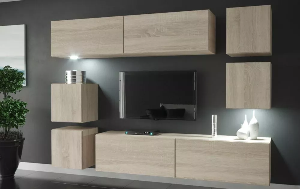 Sekcija Next 65 ar LED · Sonoma · 218 × 35 × 177 cm
