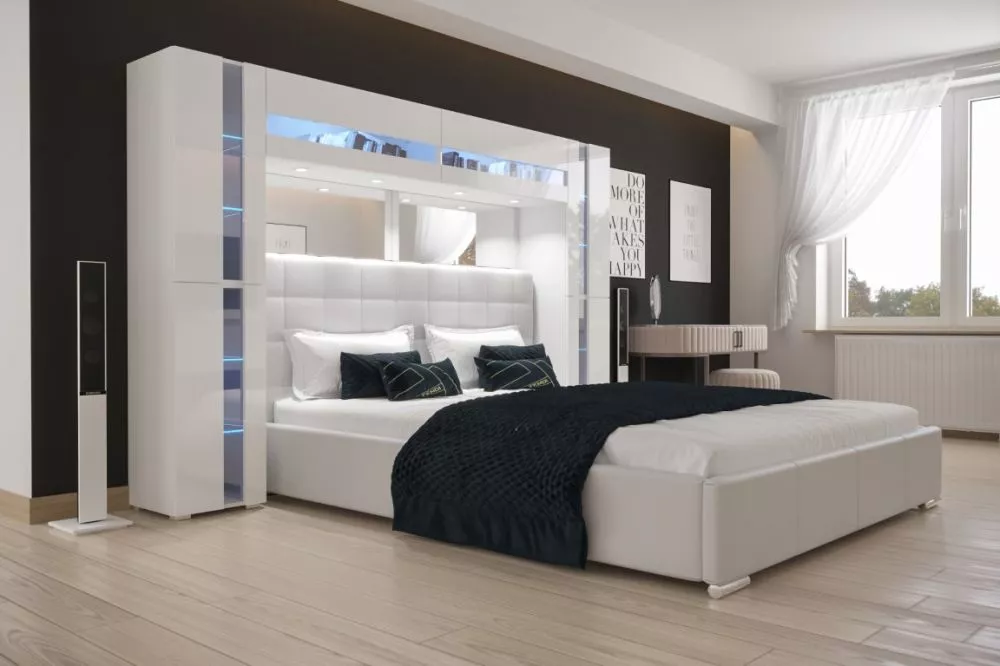 Sekcija Panama 14 Gloss ar LED · Balts · 256 × 35 × 184 cm