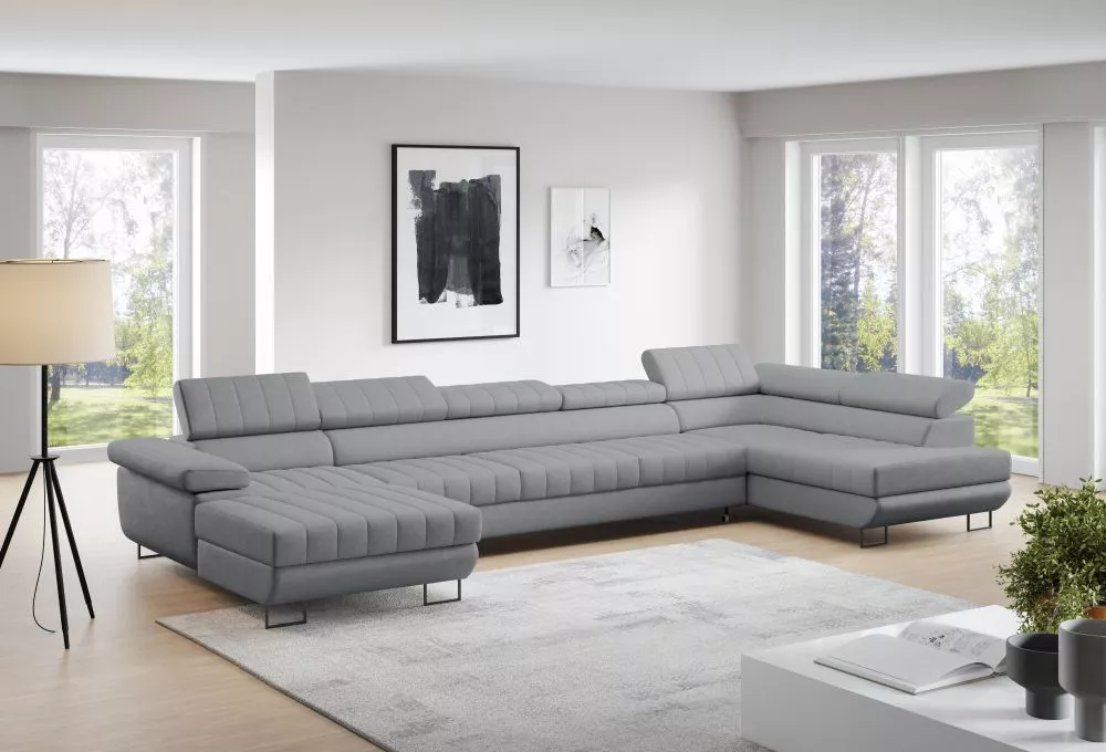 Dīvāns Horizonte Mini U XL standard · Gaiši pelēks · 200 × 405 × 87 cm