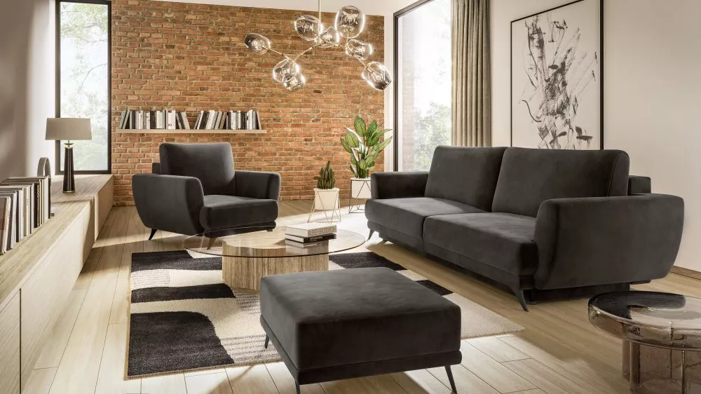 Komplekts Megis 3S+1S+P Lux standard · Melns · 95 × 250 × 90 cm